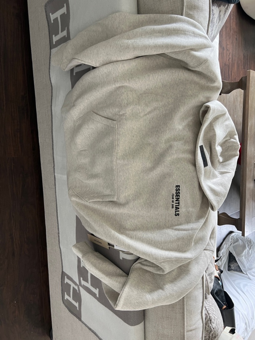 ESSENTIALS Men Cream Lightweight Pullover Hoodie
